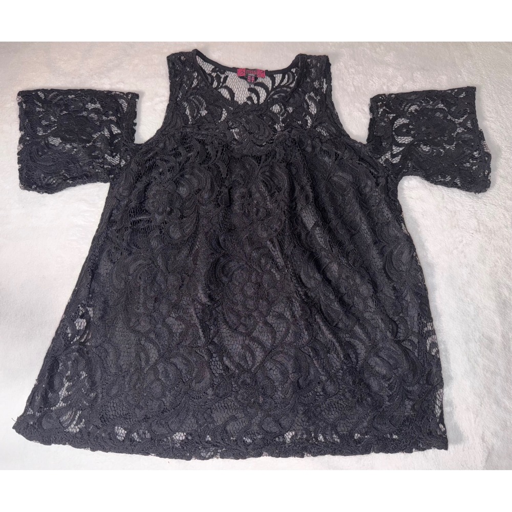 Missi London Womens Black Floral Lace Cold Shoulder Blouse Top Size 8 UK 12